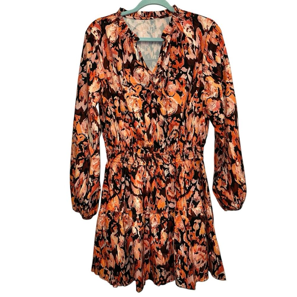 Cupshe Floral Mini Dress Large NWT Long Sleeve Smocked Waist Boho Dress
